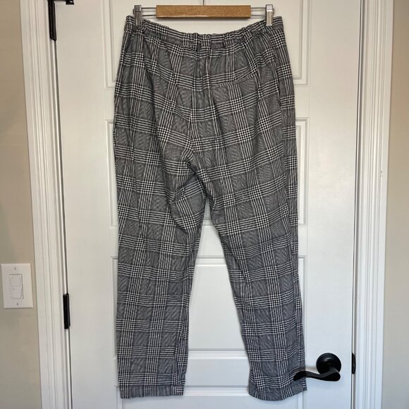 MANGO High Rise Pants Women's Size Medium 100% Cotton Ankle Black‎ White Plaid - Picture 3 of 13